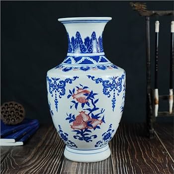 【 】陶磁器 花瓶 白と青の絵柄 青と白の花柄陶器花瓶